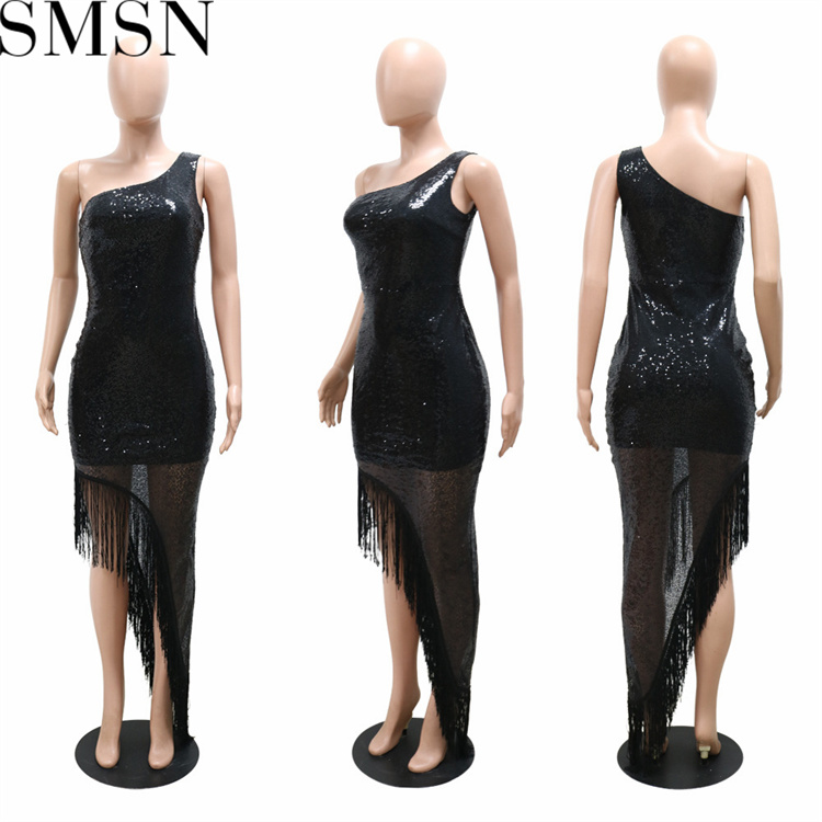 Plus size dress Amazon women fringe skirt dress irregular slit skirt