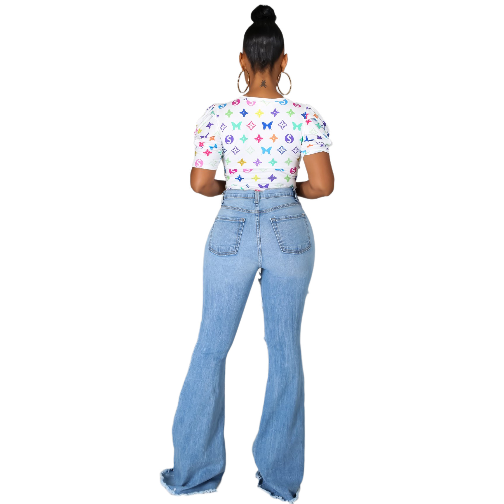 Sexy fashion trend hole elastic flared pants