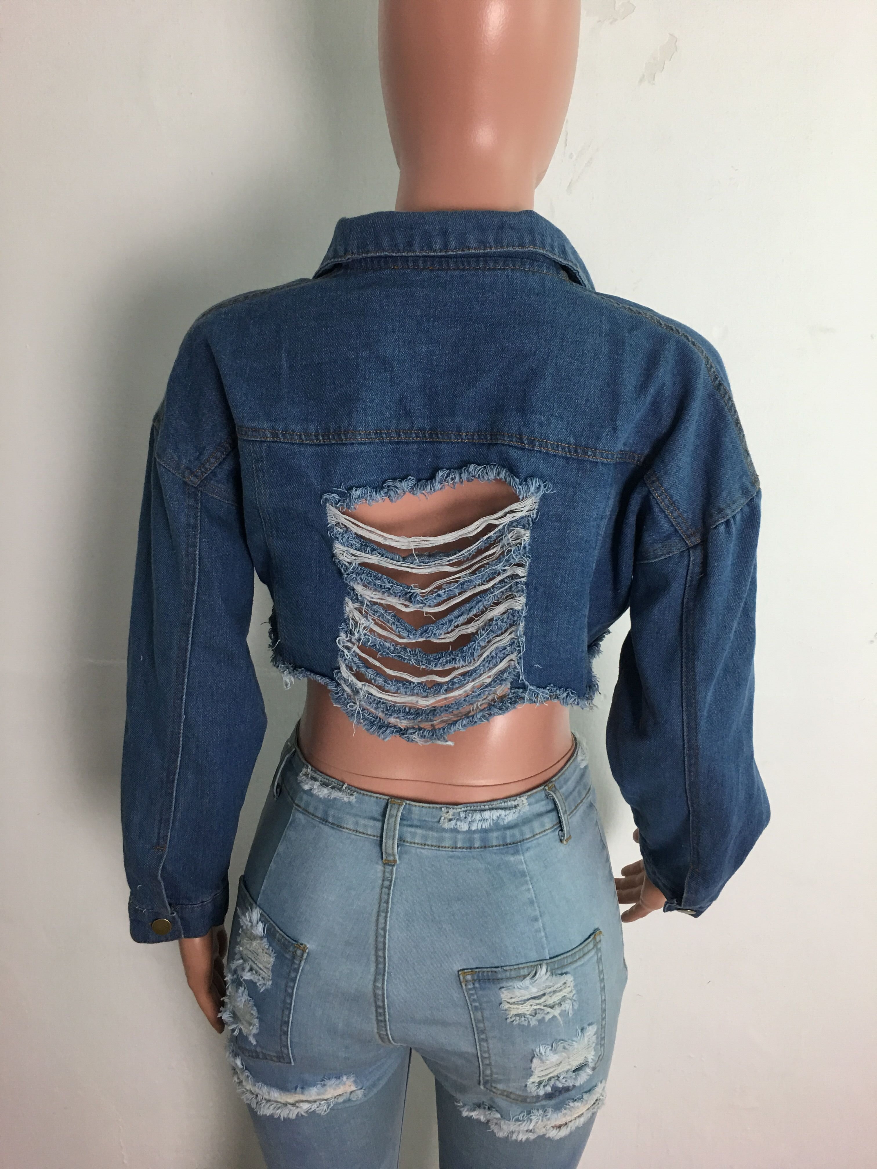 Fashion short hole fall winter denim jacket