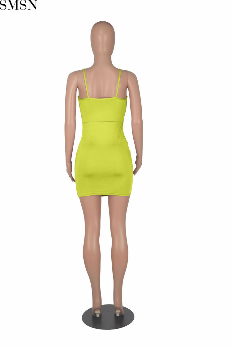 Fashion women dress sexy ruffled V neck topless sling bag hip nightclub dress