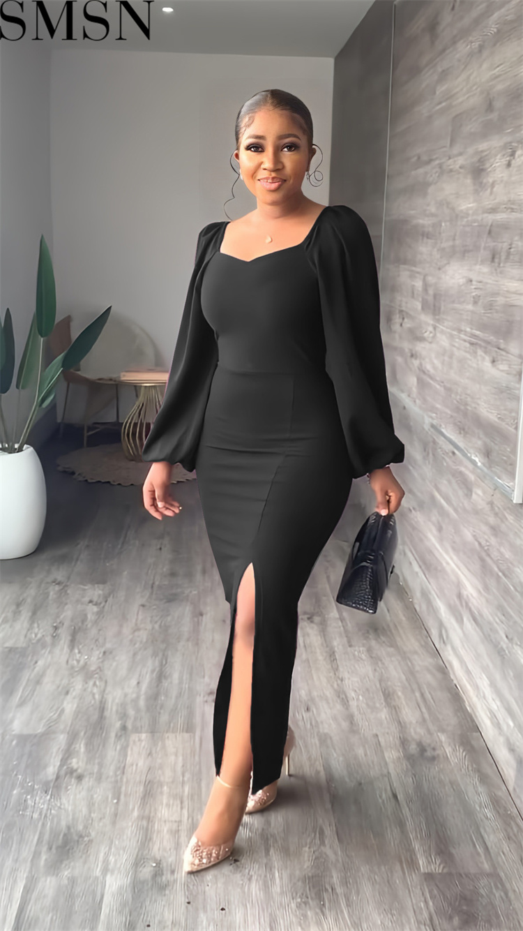 Fashion dress for women chiffon sleeves backless zipper sexy sheath split dress