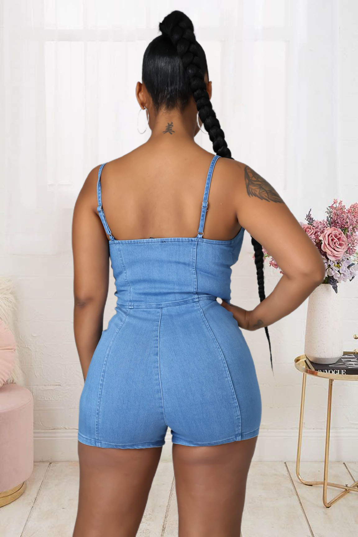 Casual high elastic denim suspender Jumpsuit