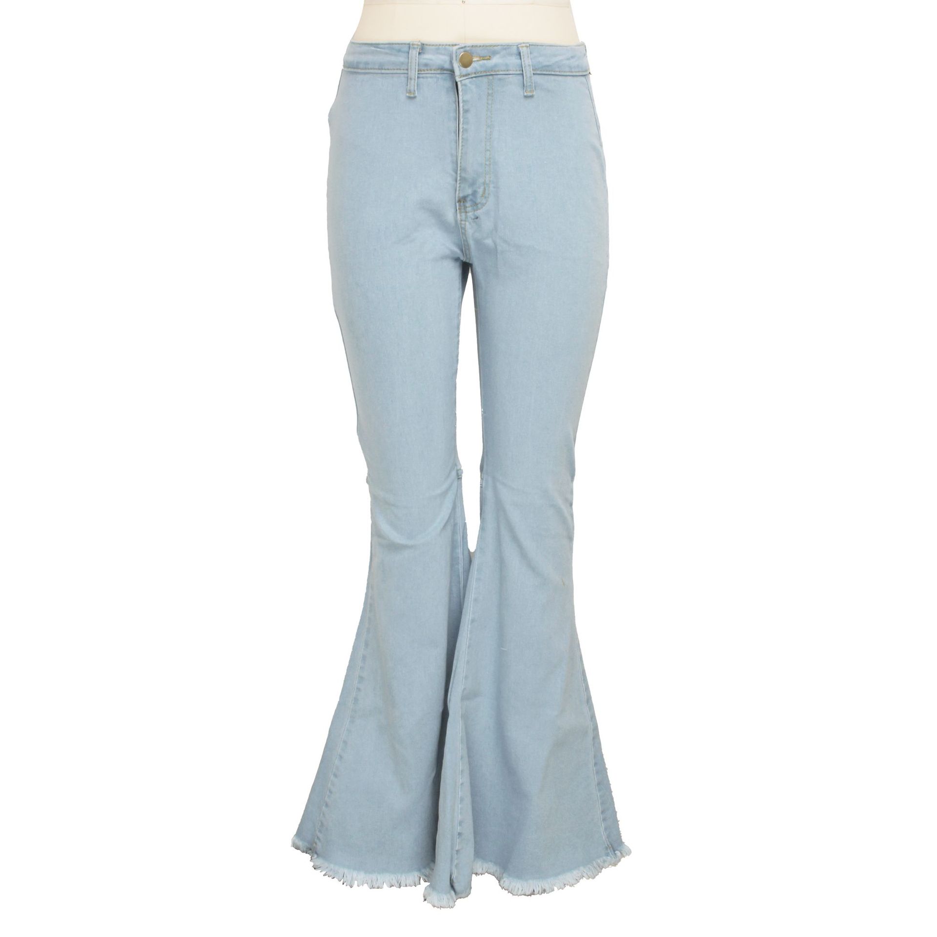 Fashion high waist elastic denim flared pants