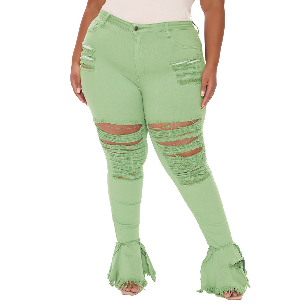 Fashion hole stitching micro flared pants