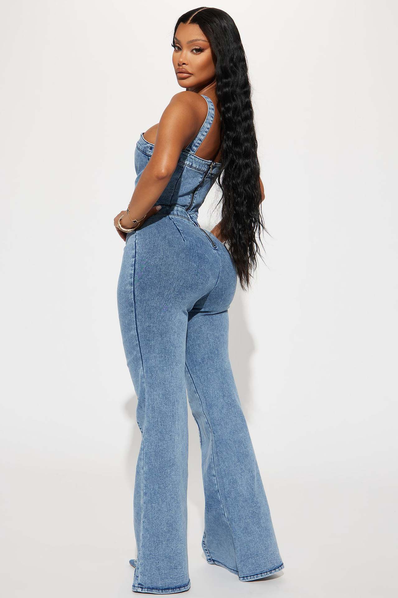 Fashionable casual sexy shoulder strap denim jumpsuit