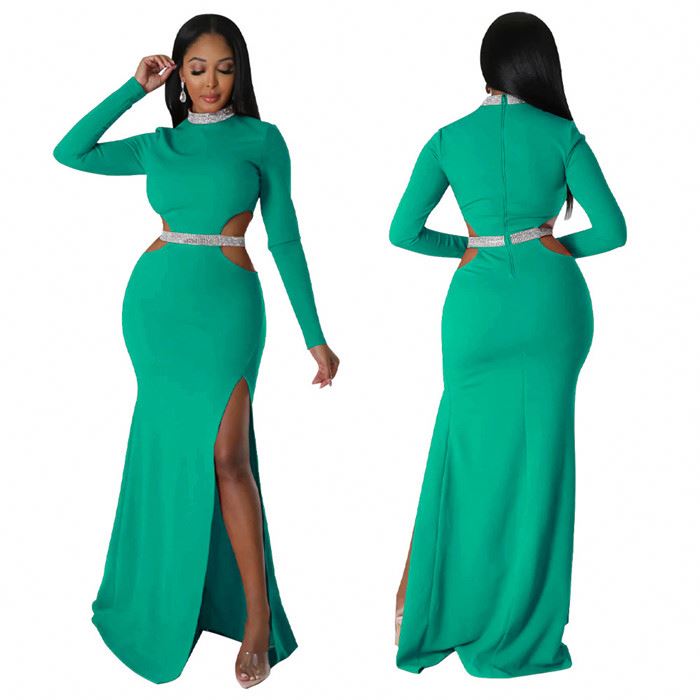 Boutique fashion side split bodycon dress ladies sexy elegance hollow out evening dress