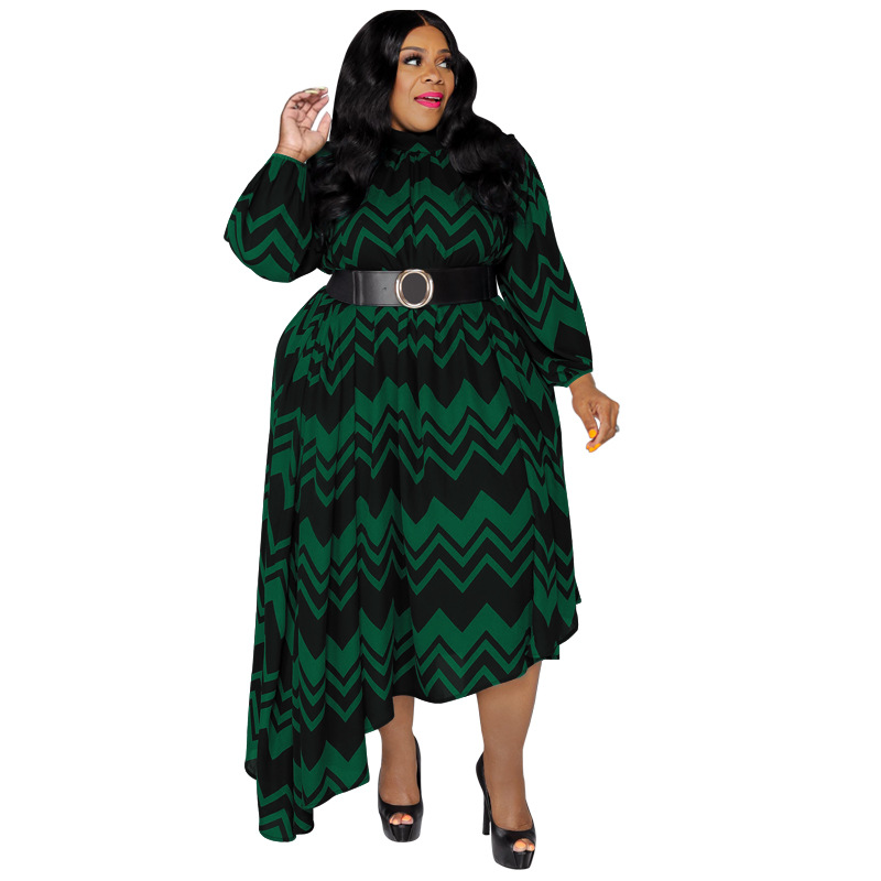 Plus Size Dress autumn and winter New striped sleeve with belt stylish loose plus size women dress