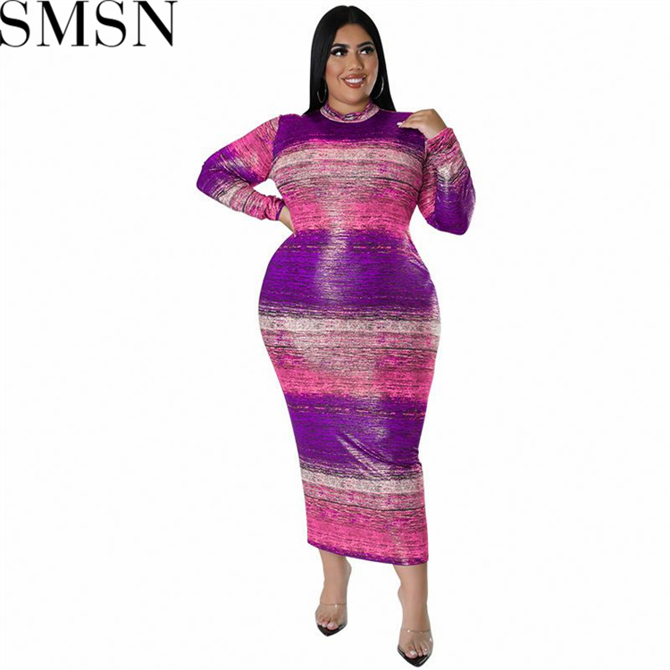 Plus Size Dress European and American fall women clothing wholesale supply long sleeve horizontal stripe dress