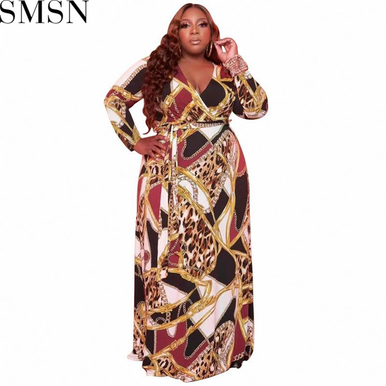 Plus Size Dress Amazon autumn and winter New V neck stretch knitted large size women dress with belt