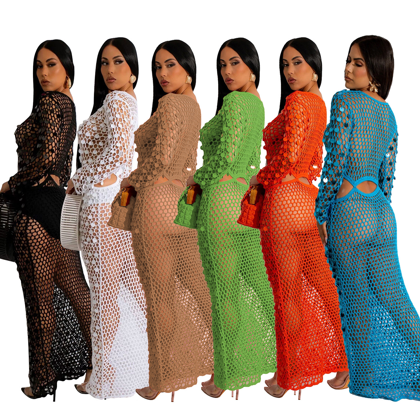 Handmade Knitted Casual Hollow Out Sequin Beach Dress