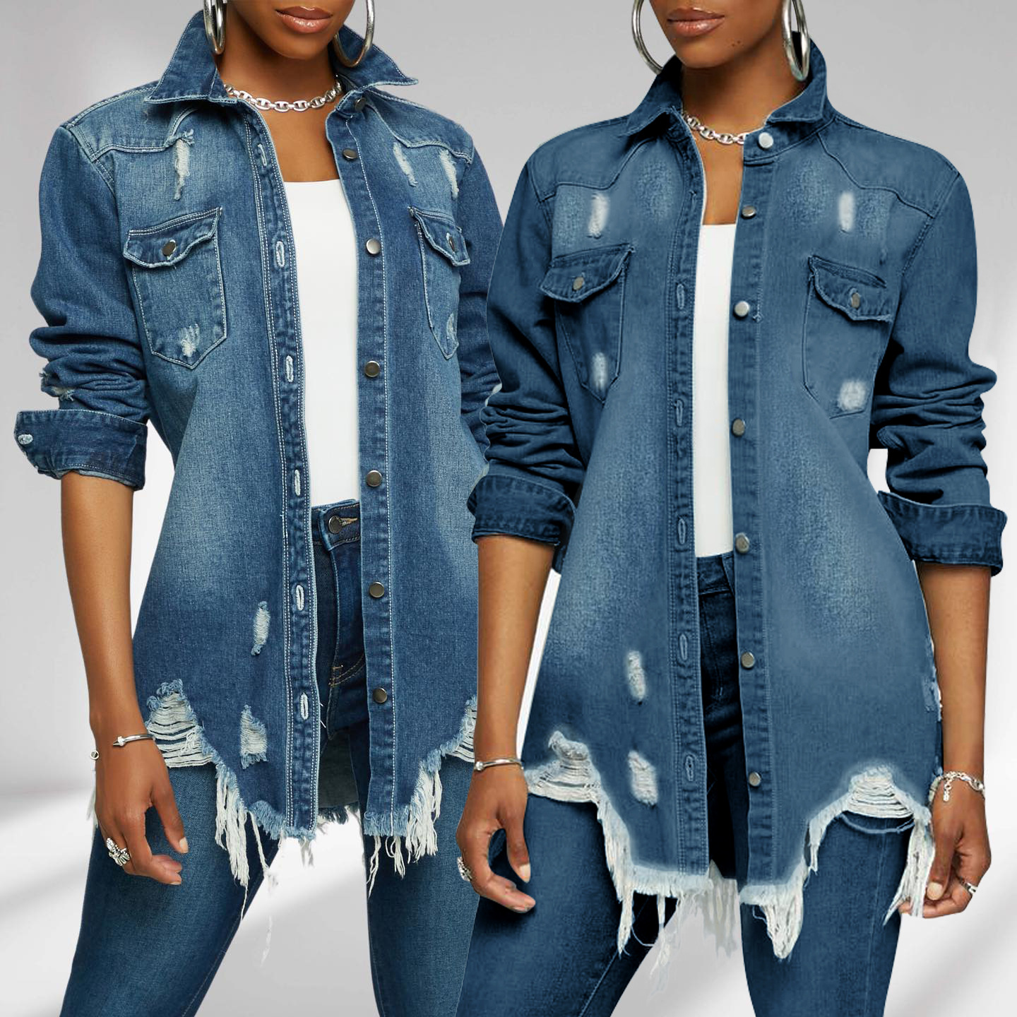 Fashion torn denim two-piece set