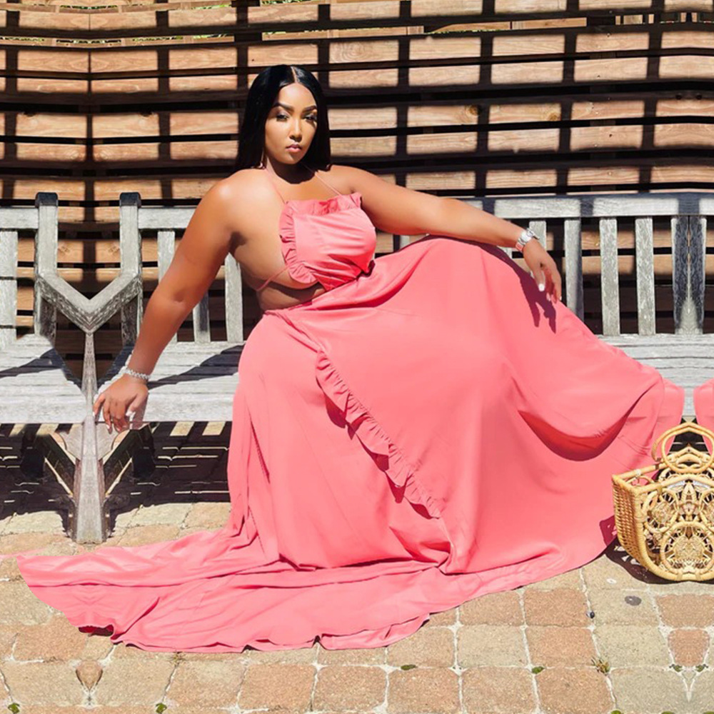 Plus Size Dress Sexy halter strap style dress patchwork dress