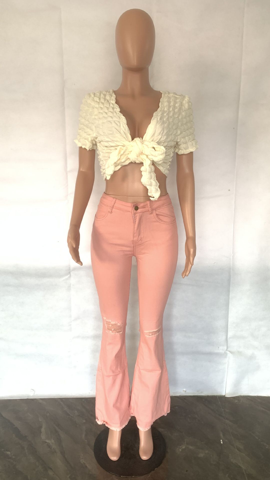High Waist Perforated Pants Flare Jeans