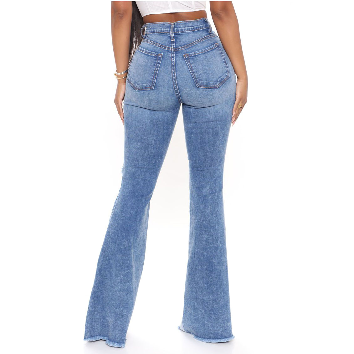 Sexy fashion stitched jeans with holes