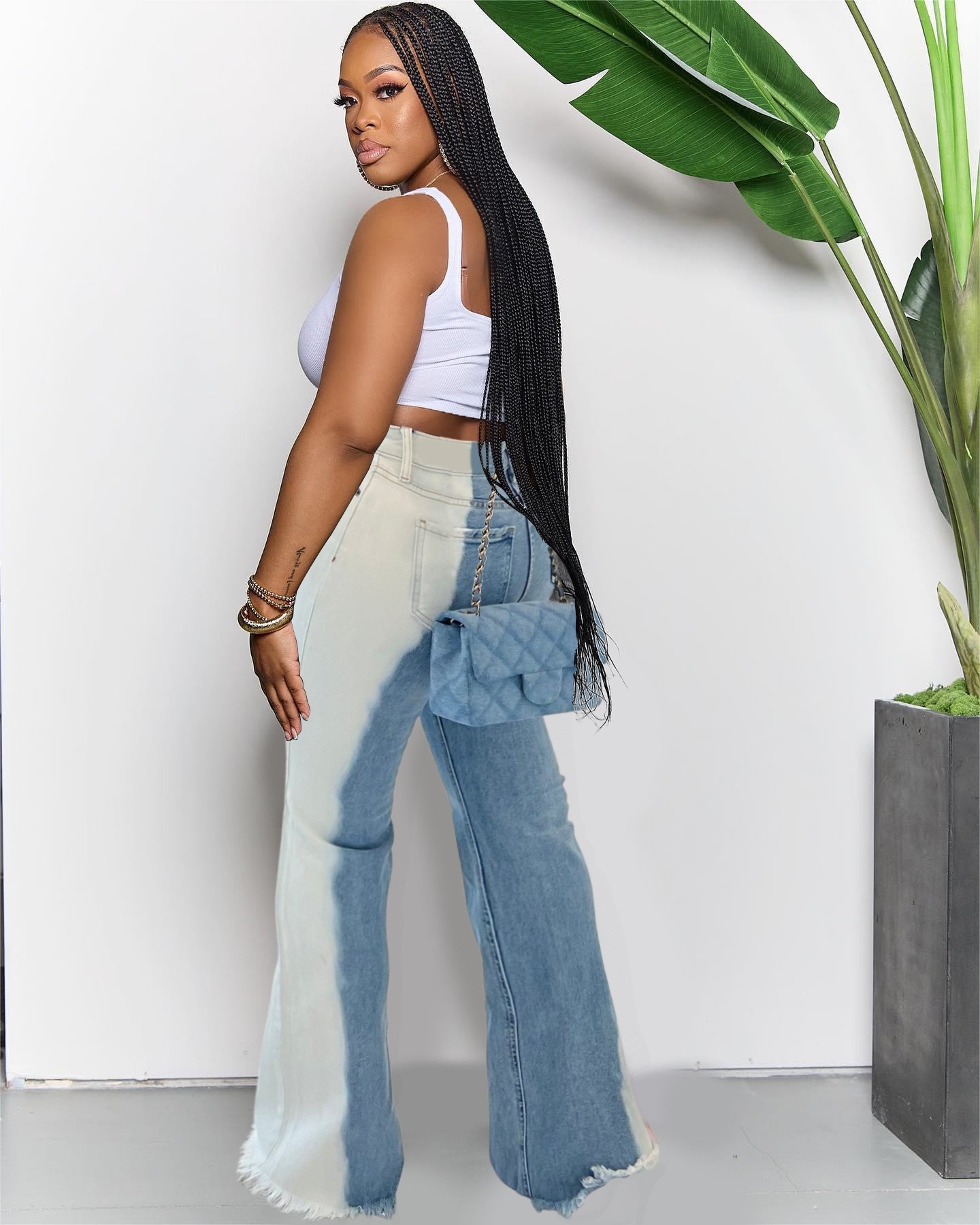 Stretch gradient color blocking micro flare buttocks sexy jeans