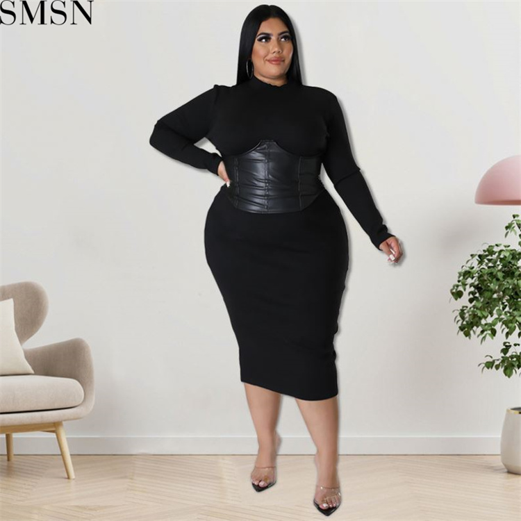 Plus Size Dress large size fall women clothing wholesale supply zipper hit leather one step dress