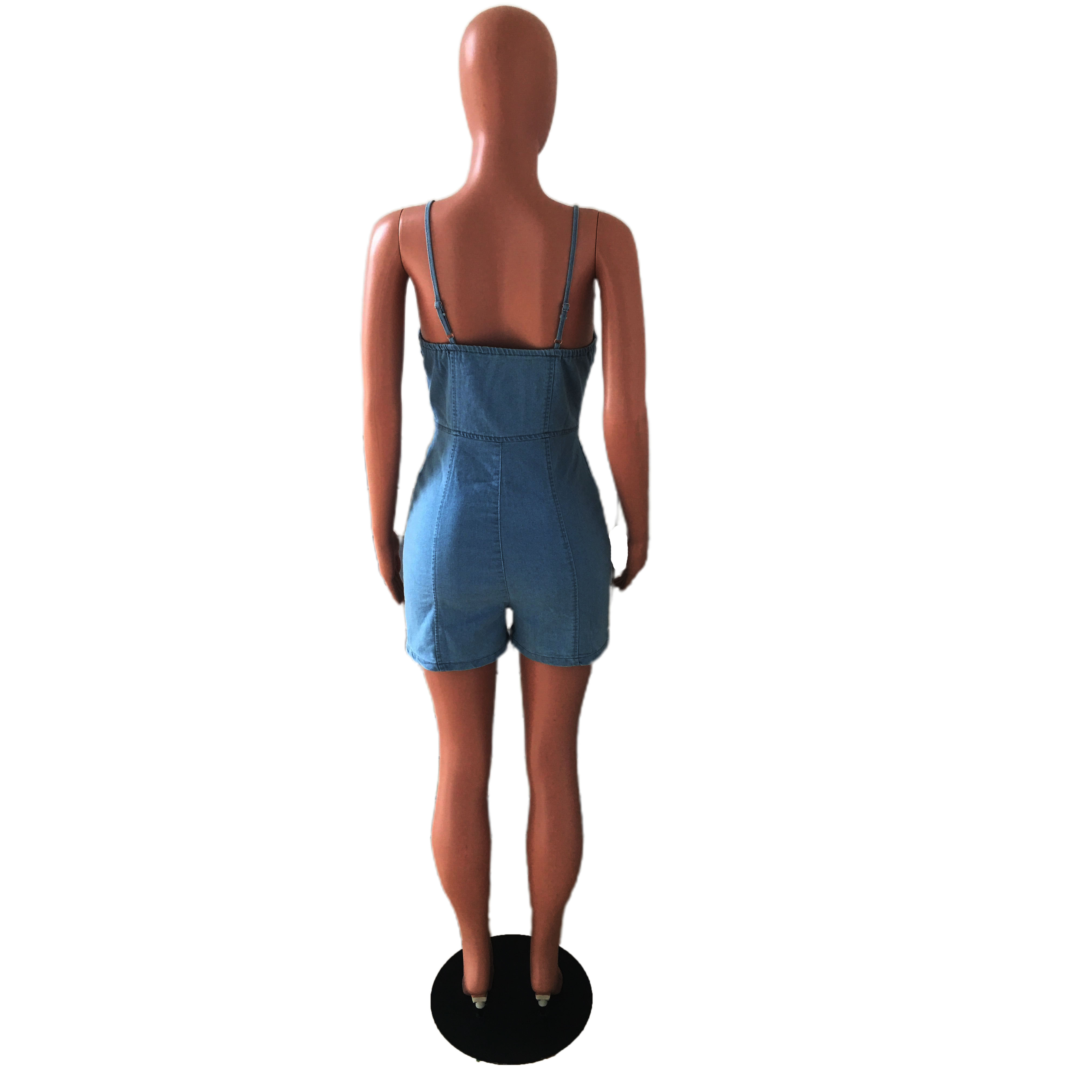 Casual high elastic denim suspender Jumpsuit