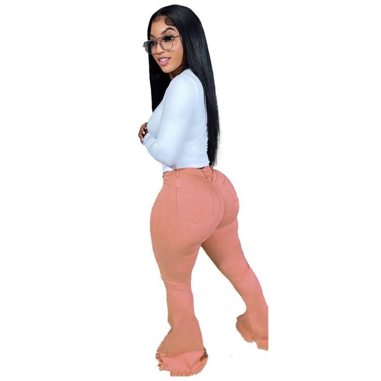 High Waist Perforated Pants Flare Jeans