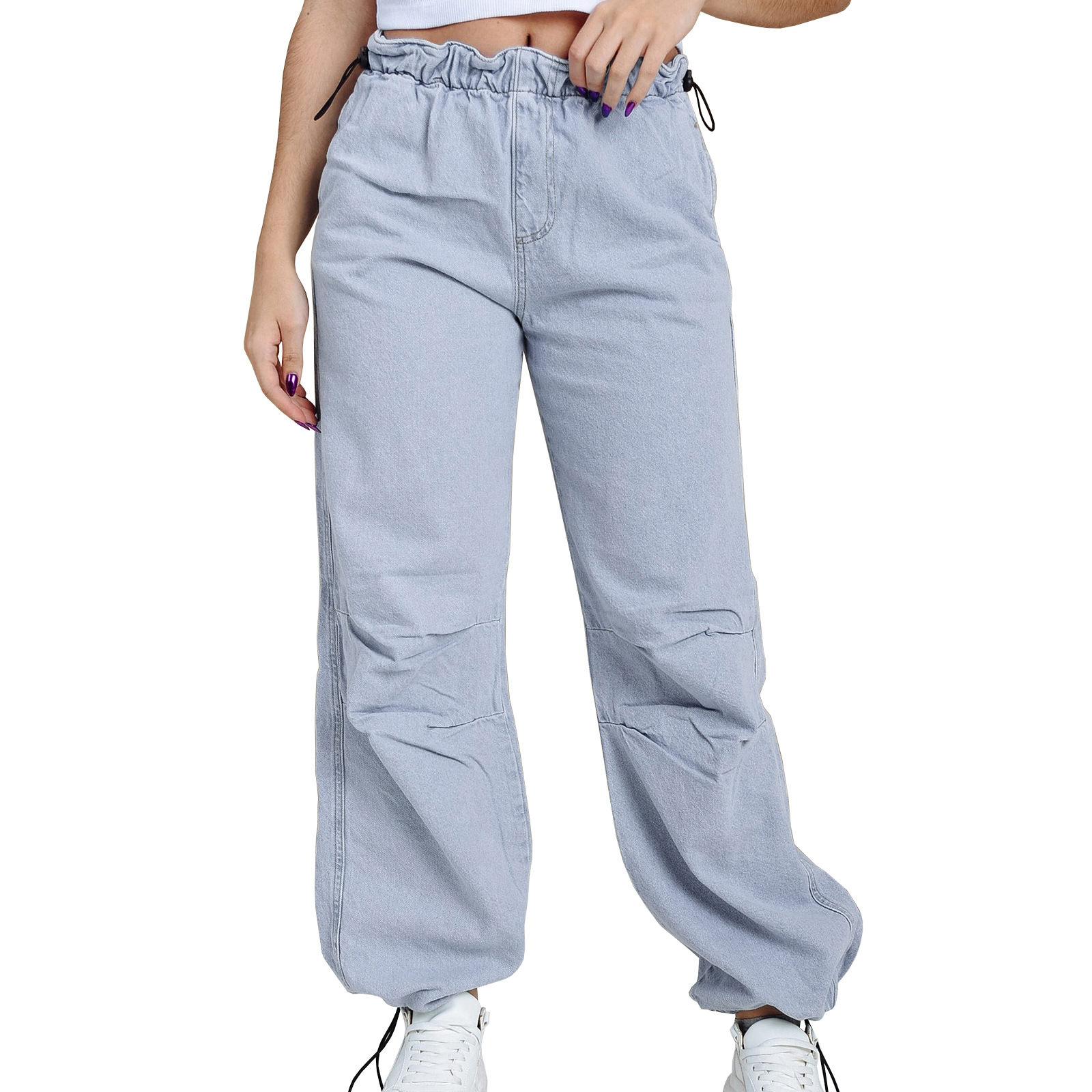 Elastic Band Elastic Spring Buckle Loose Fit Jeans