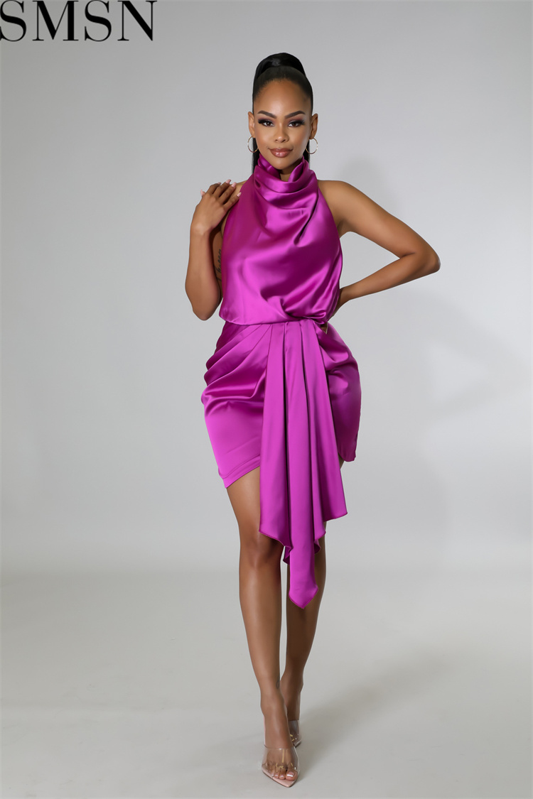 Casual Dress sexy sleeveless satin irregular dress