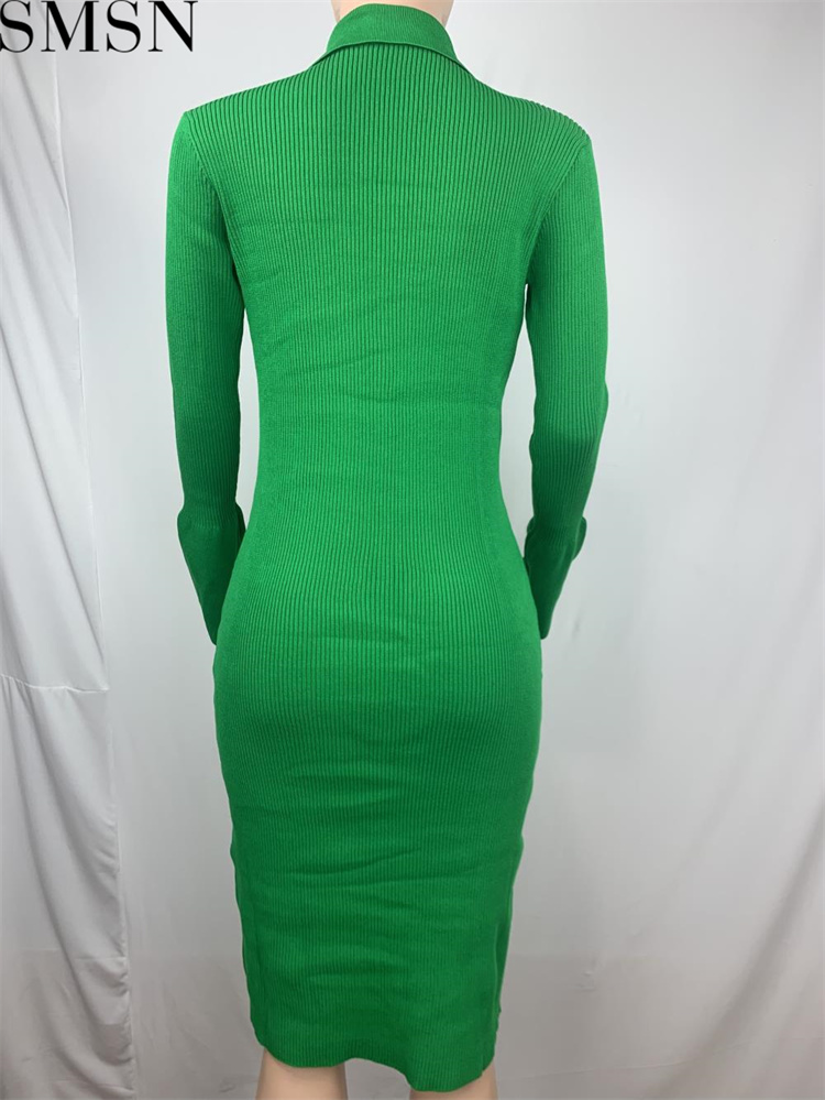 Fashion women dress Amazon long sleeve V neck long button bell sleeve dress sweater