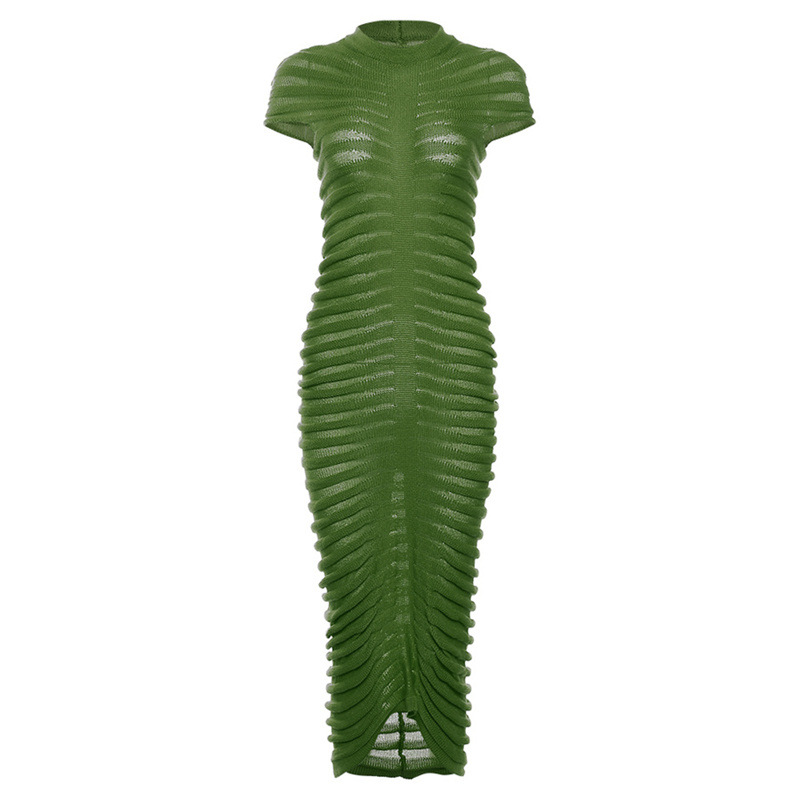 Short-Sleeved Round Neck Slim Fit Buttocks Elegant Design Sense Dress For Women