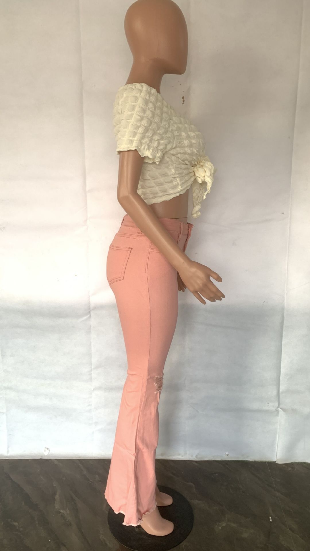 High Waist Perforated Pants Flare Jeans