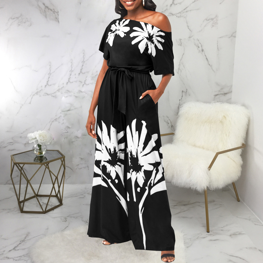 Sexy fashion digital printed short sleeve jumpsuit