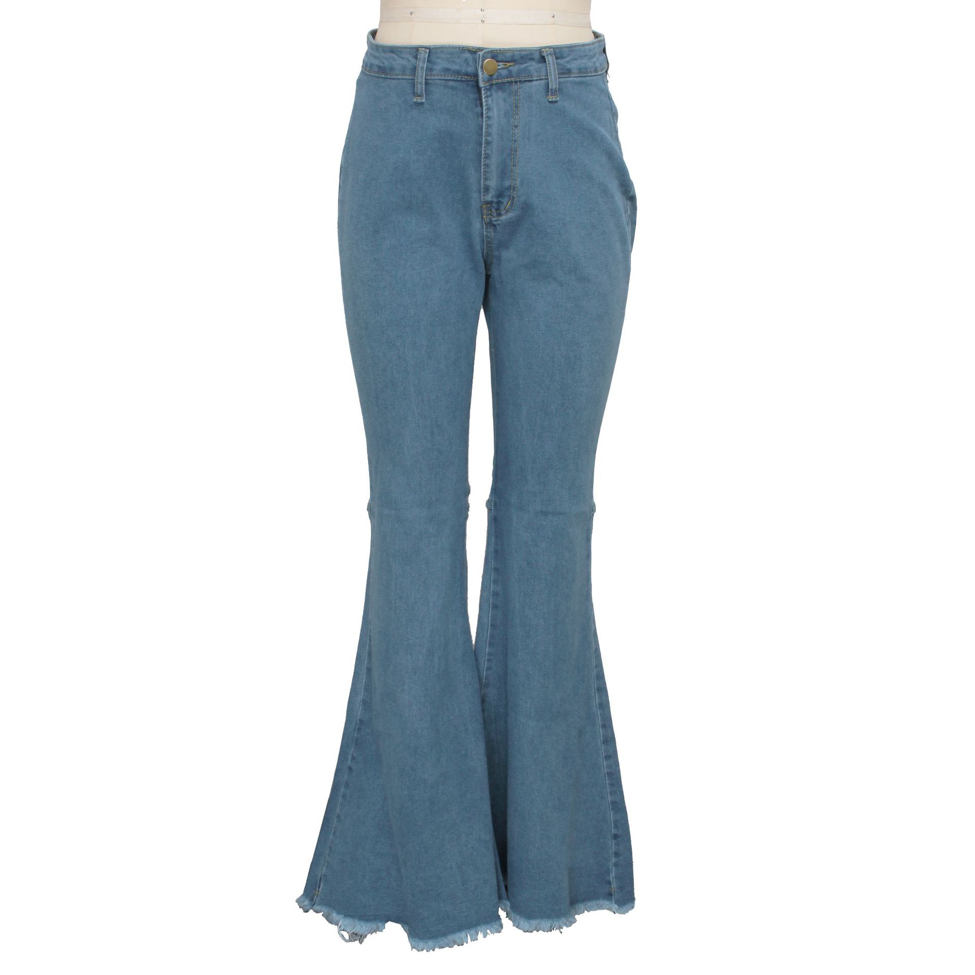 Fashion high waist elastic denim flared pants