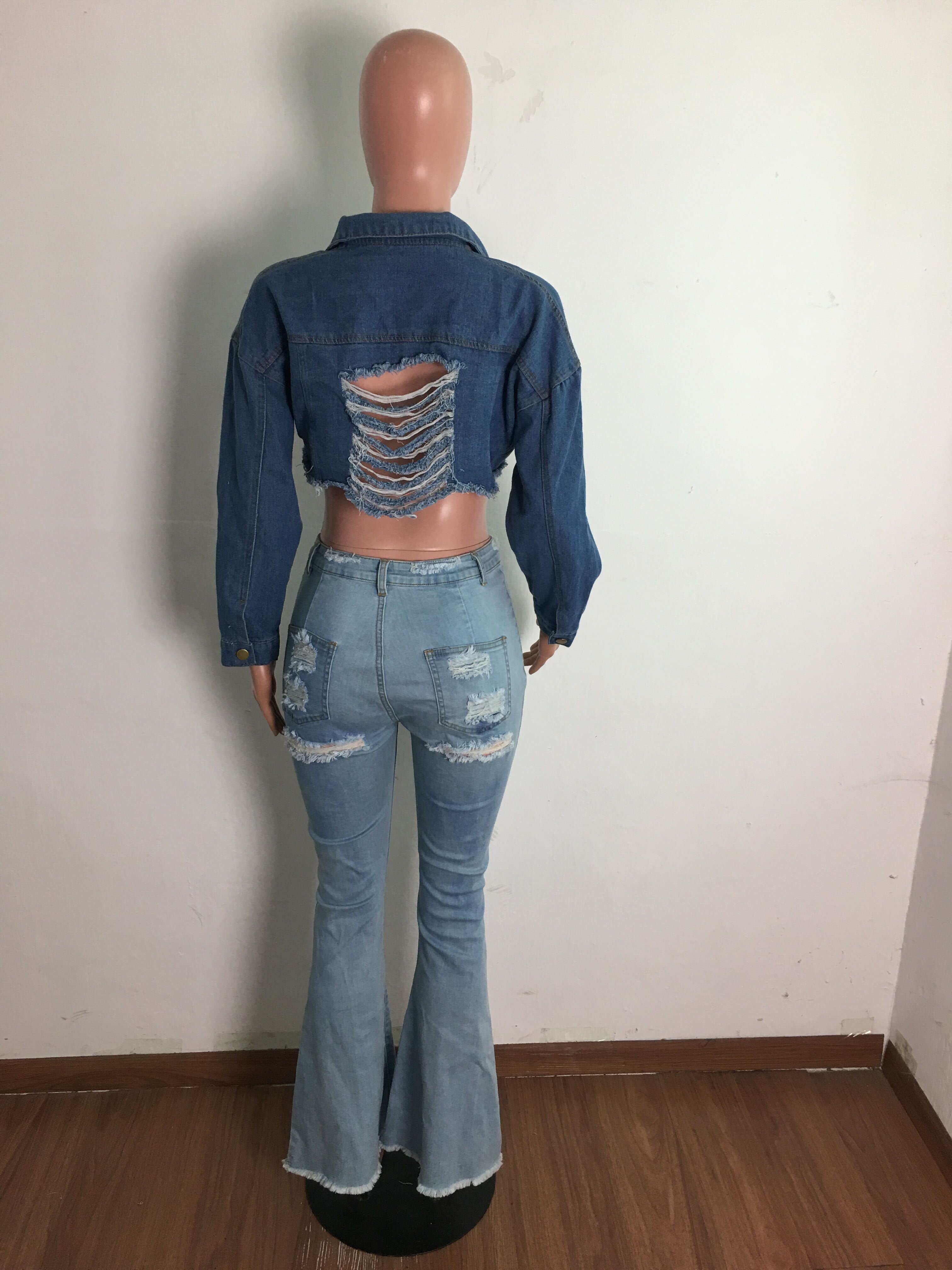 Fashion short hole fall winter denim jacket