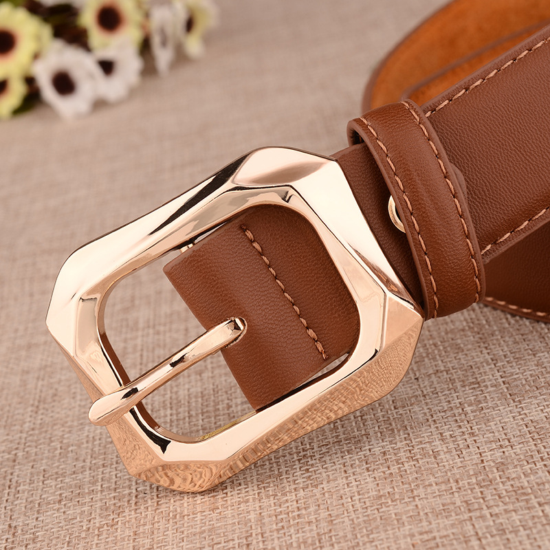 Women Men Belt 3.7 cm Cowhide Leather Buckle Belt Unisex Waistband Waist Strap