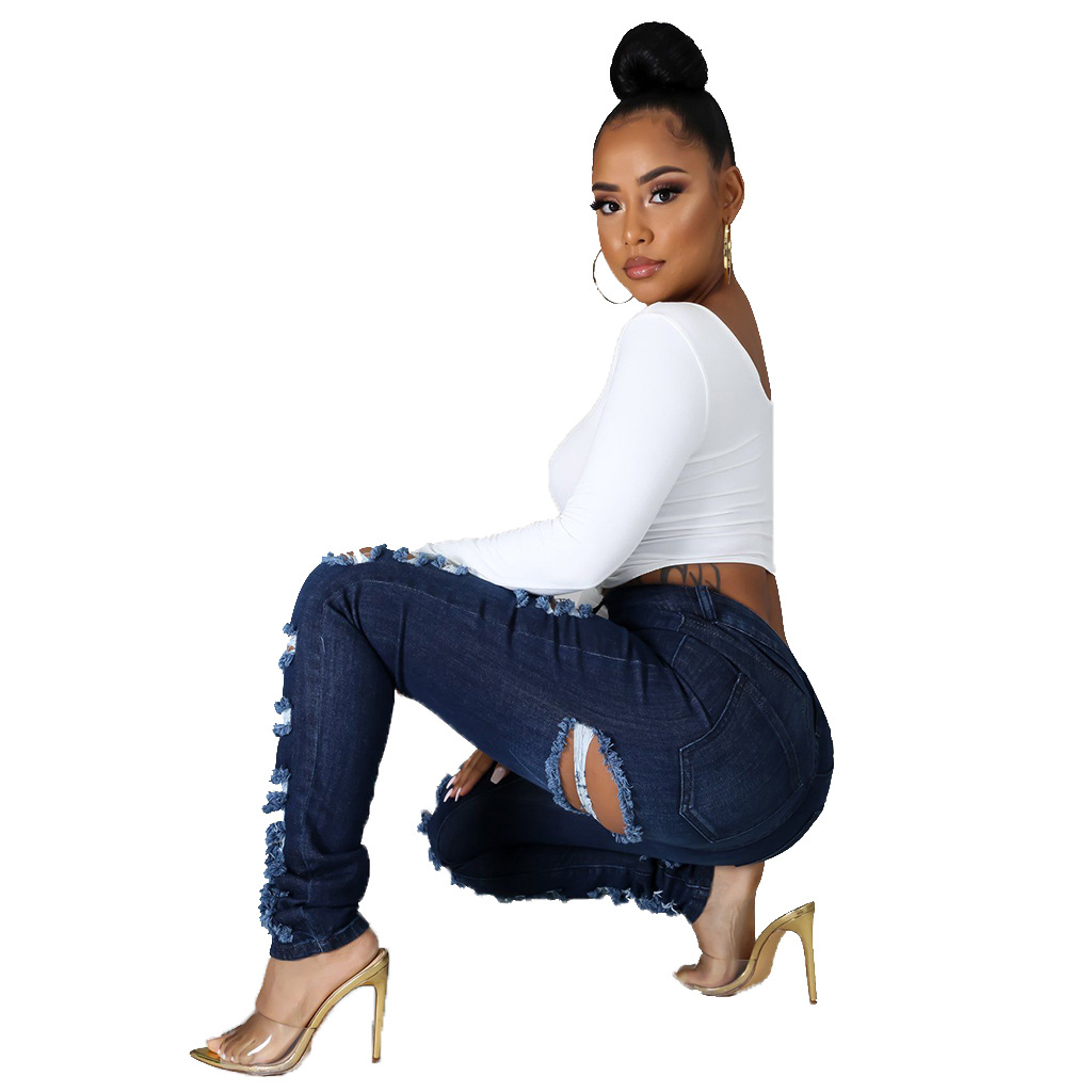 Fashion slim high waist holed jeans Leggings