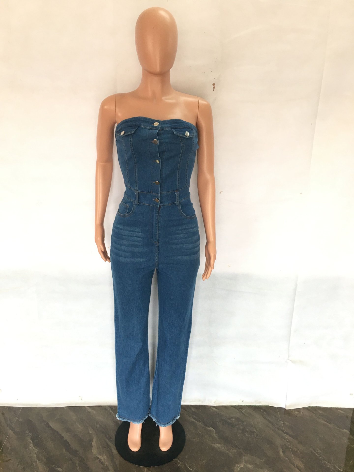 Bra Large Off Shoulder Slim Fit Micro Horn Denim jumpsuit