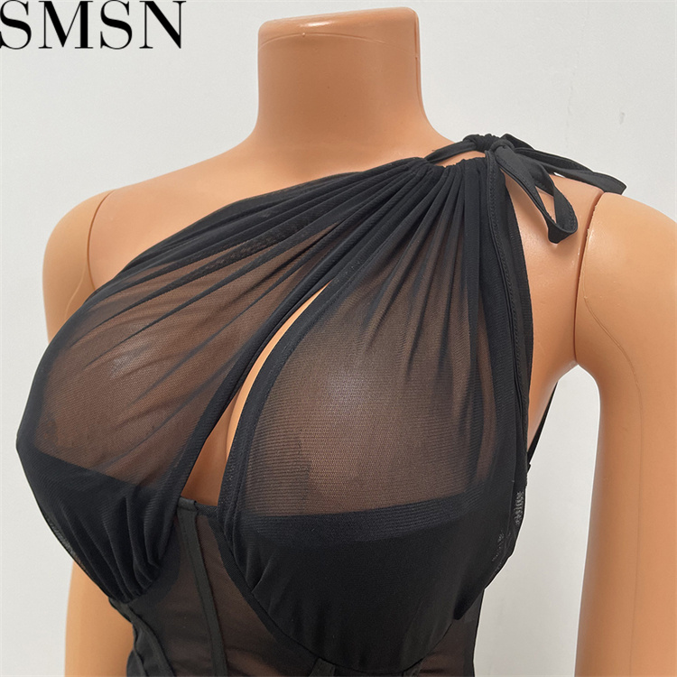 Casual Dress Mesh See Through Skinny Club Wear Summer Women Plus Size Dress