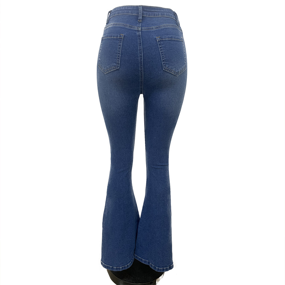 Perforated denim flared pants