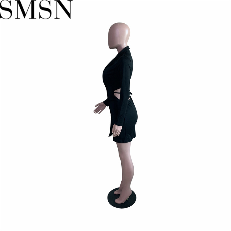 Plus Size Dress Amazon fashion casual autumn and winter suit collar backless dress