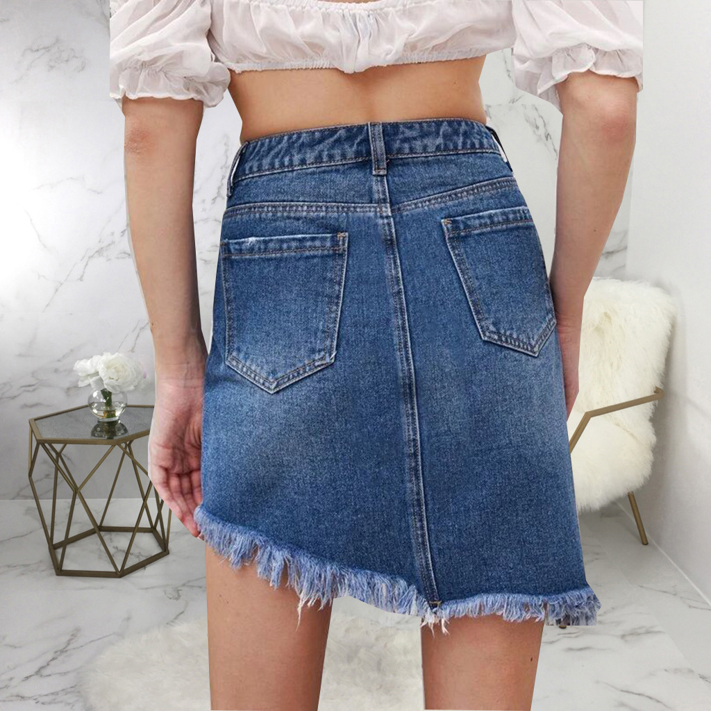 Fashion hole bag hip irregular elastic skirt