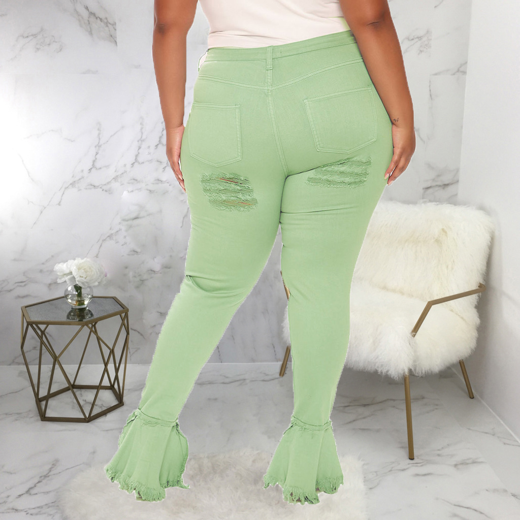 Fashion hole stitching micro flared pants