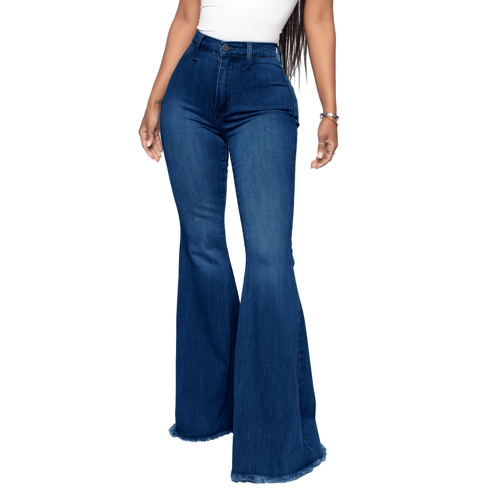 Fashion high waist elastic denim flared pants