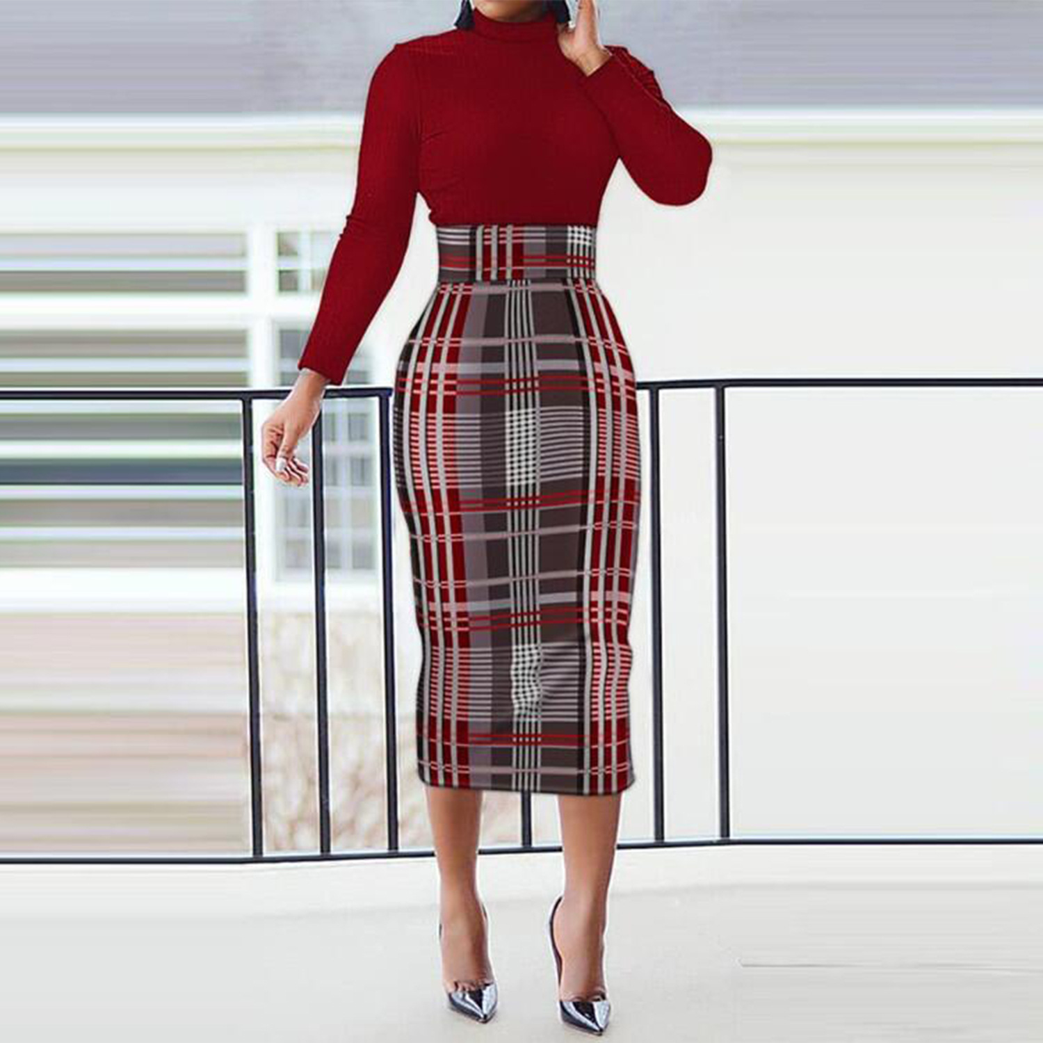 Oversize sexy printed hip long sleeve dress