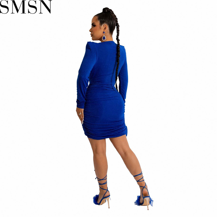 Plus Size Dress Amazon new autumn and winter V neck padded shoulder velvet cocktail party sexy dress