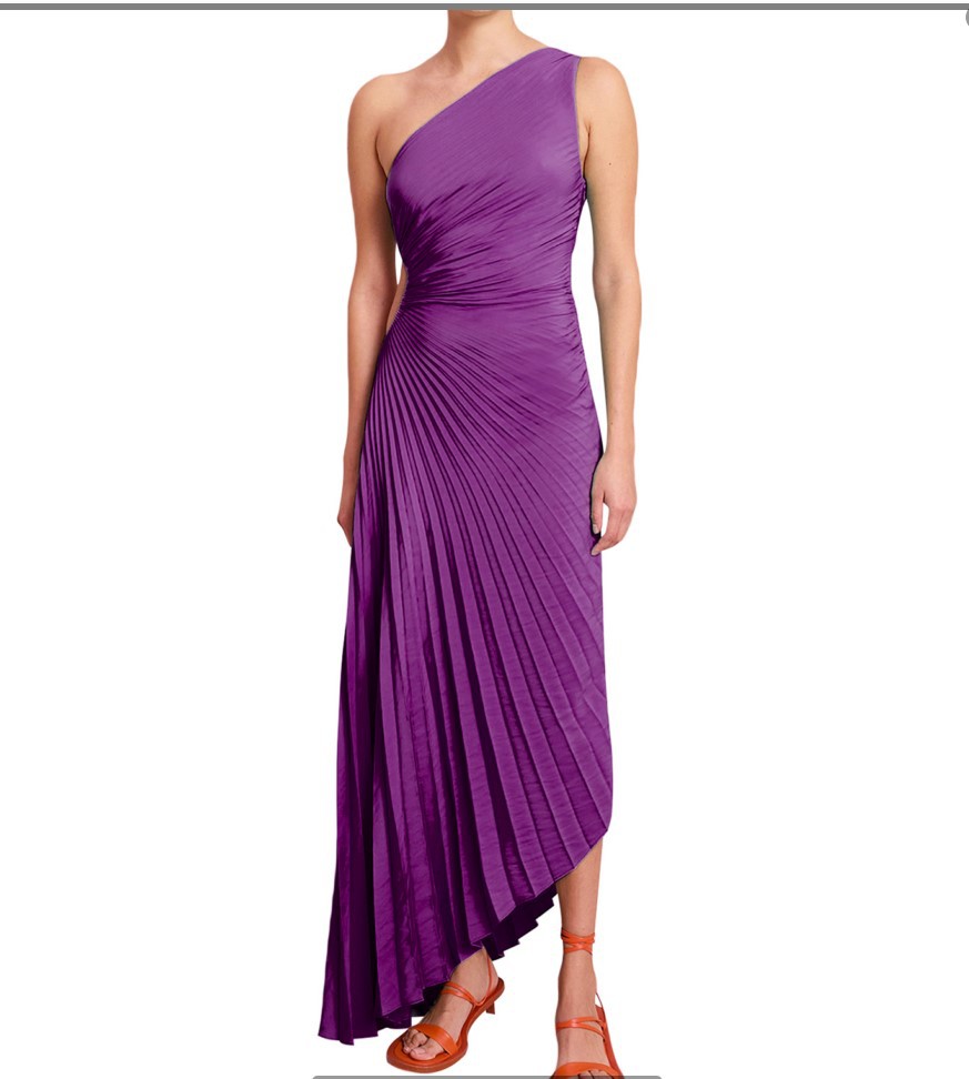 Single Shoulder Pleated Hollow Out Dress(Satin)