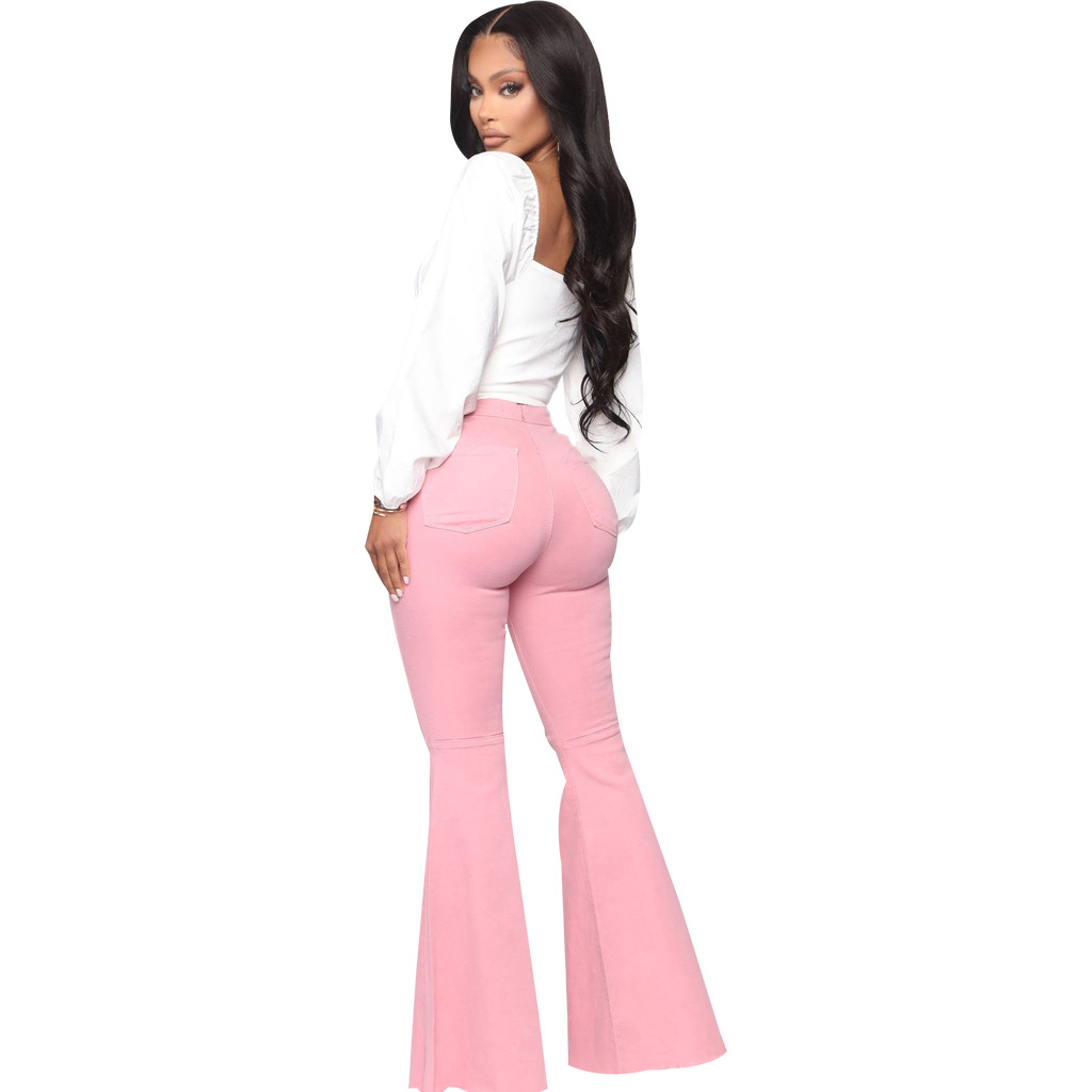 Fashion high waist elastic denim flared pants