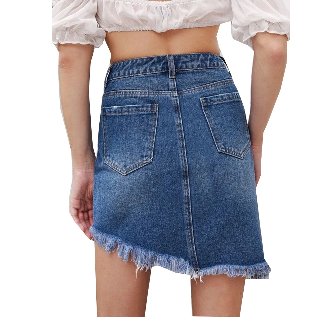 Fashion hole bag hip irregular elastic skirt