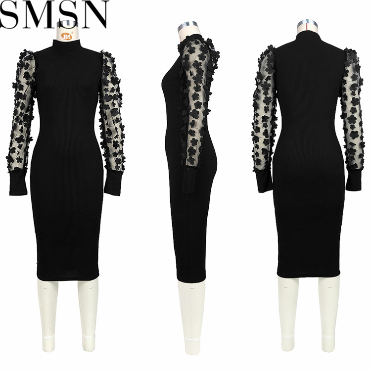 Plus Size Dress Amazon cross border goods three dimensional petals mesh sleeves dress