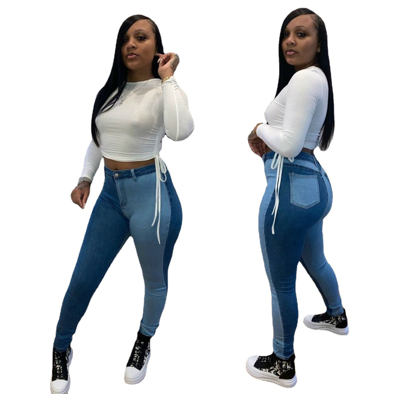 Fashion color matching jeans