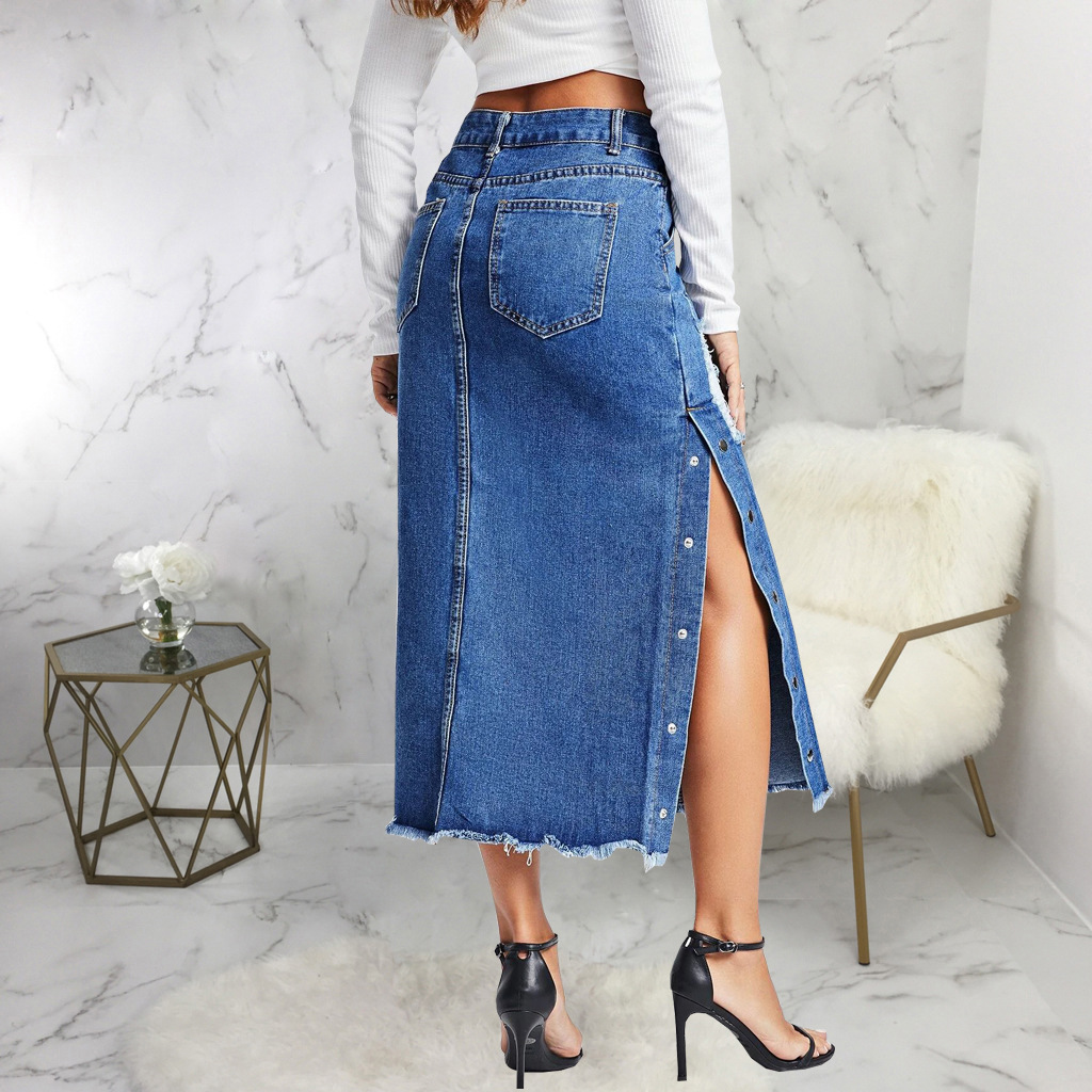 Fashion bag hip stretch denim long skirt