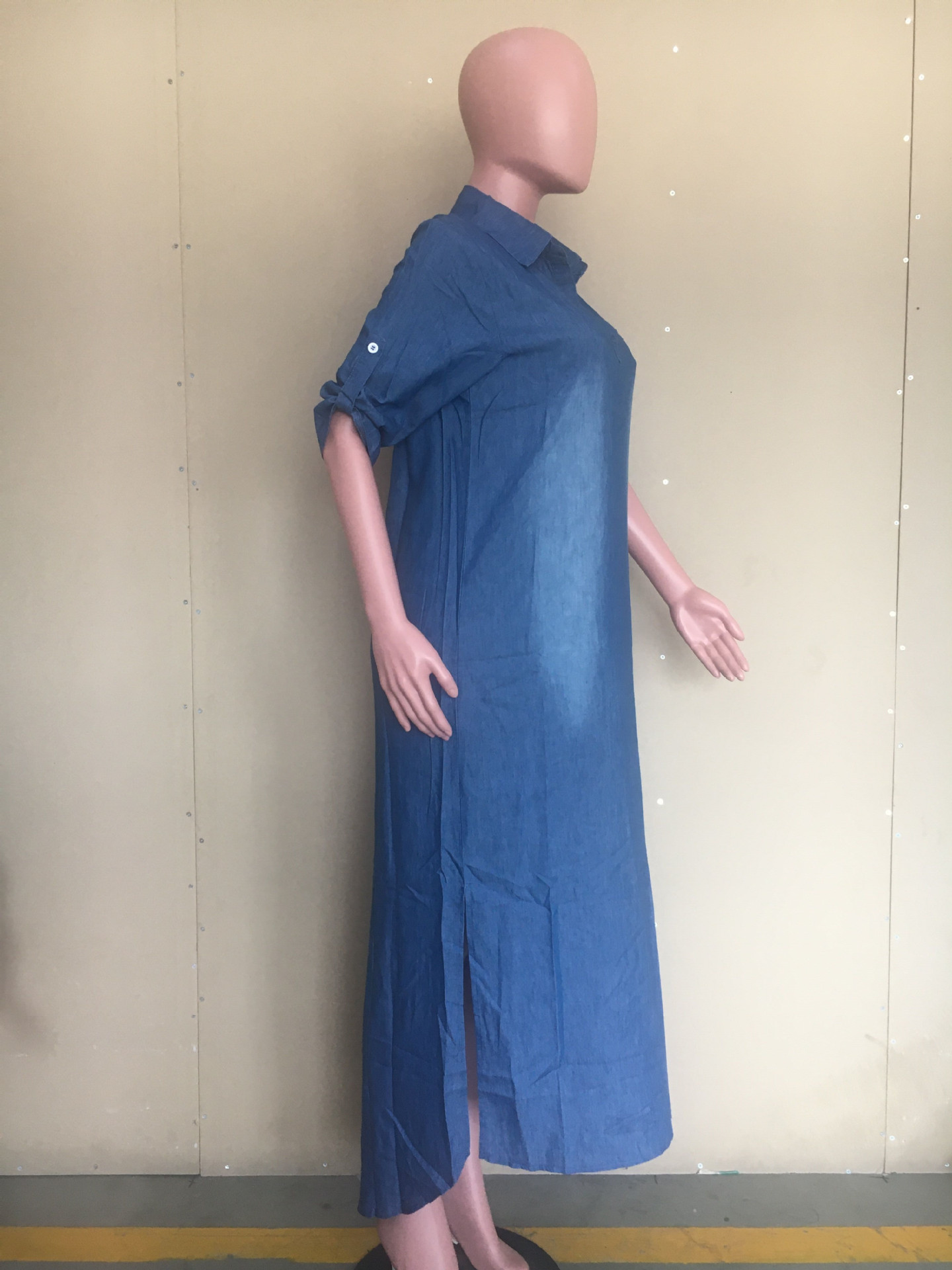 Washed denim loose dress