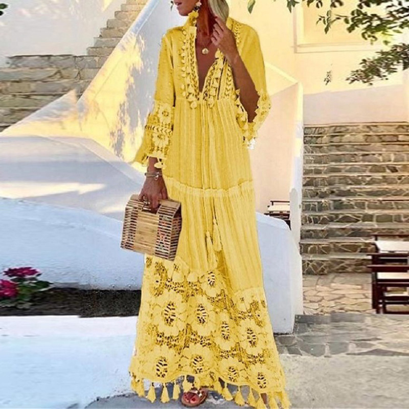 Bohemian Style Lace Tassel Beach Vacation Long Dress
