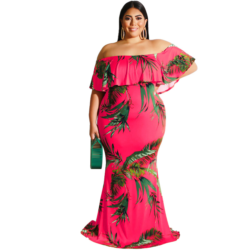 Plus Size Dress 2022 Summer Sunflowers Leaf Printed Sexy Tight Dress